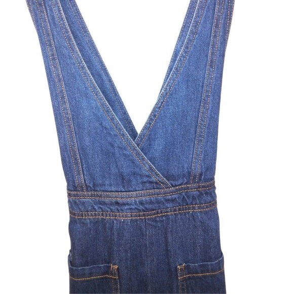 BEBE GIRL'S WIDE LEG DRK BLUE JEAN OVERALLS W/ CRISSCROSS BACK | SIZE M … - Picture 2 of 6